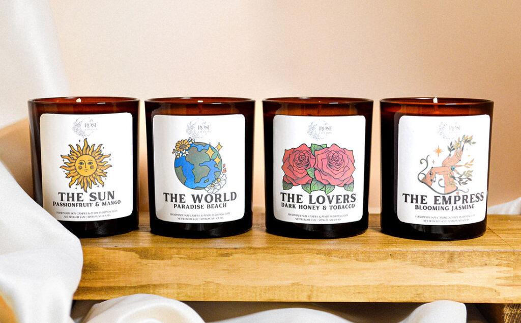 Styled tarot candle flat lay